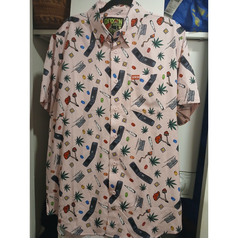 Mens Dixxon Flannel "The New Guy" short sleeve party shirt LARGE pink